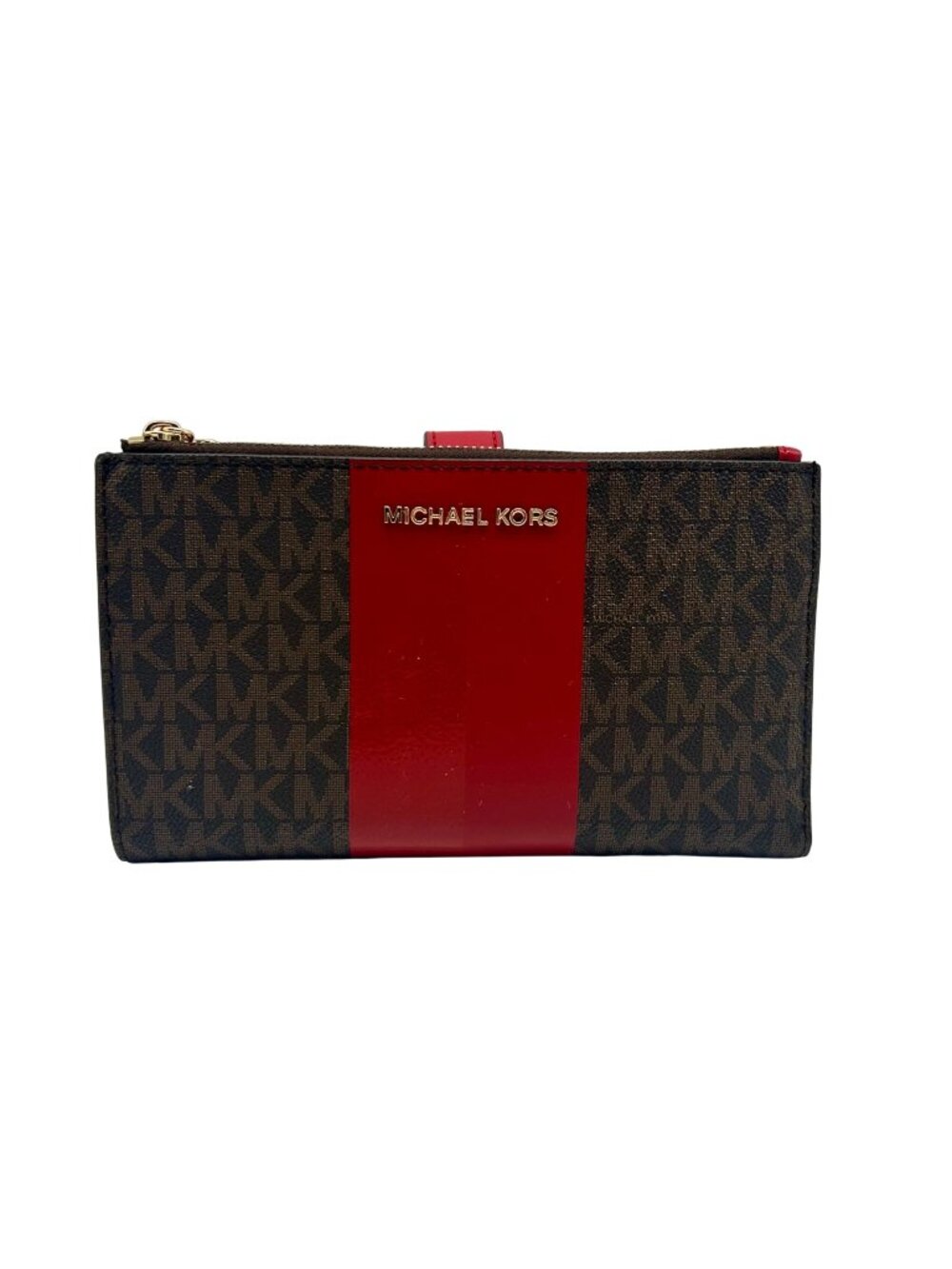 Michael Kors Logo Jet Set Crimson Double Zip Wristlet